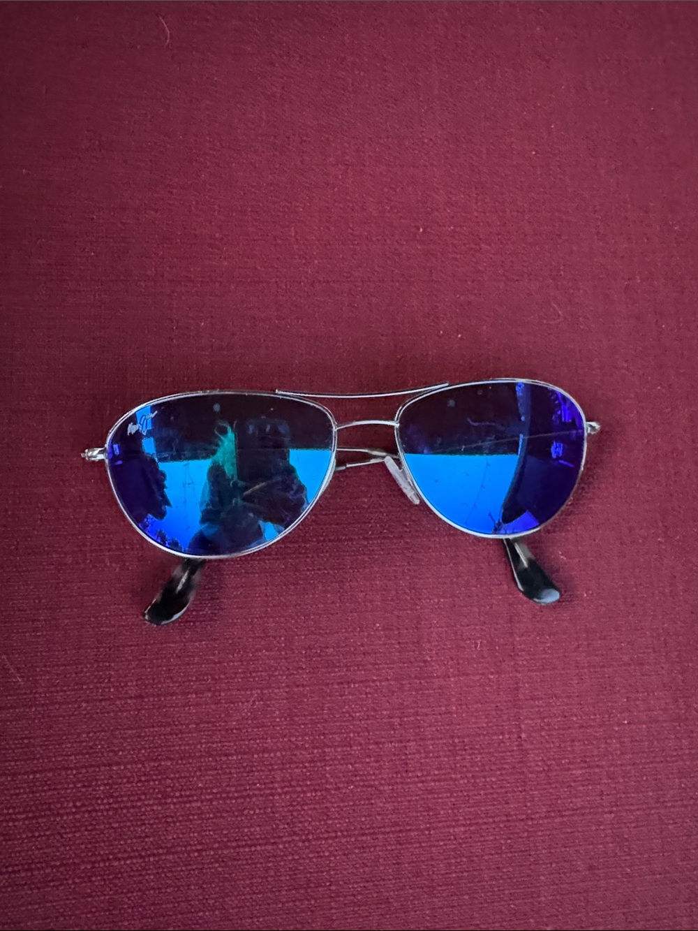 Maui Jim Silver Baby Beach Aviator Sunglasses with Mirrored Blue Lenses